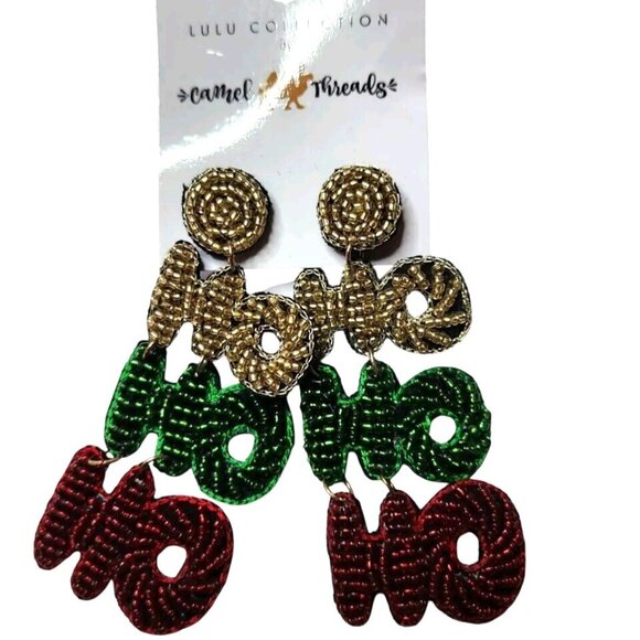 Dangle Earrings Christmas festive party Ho Ho Ho Beaded Holiday womens Jewelry - Picture 1 of 4
